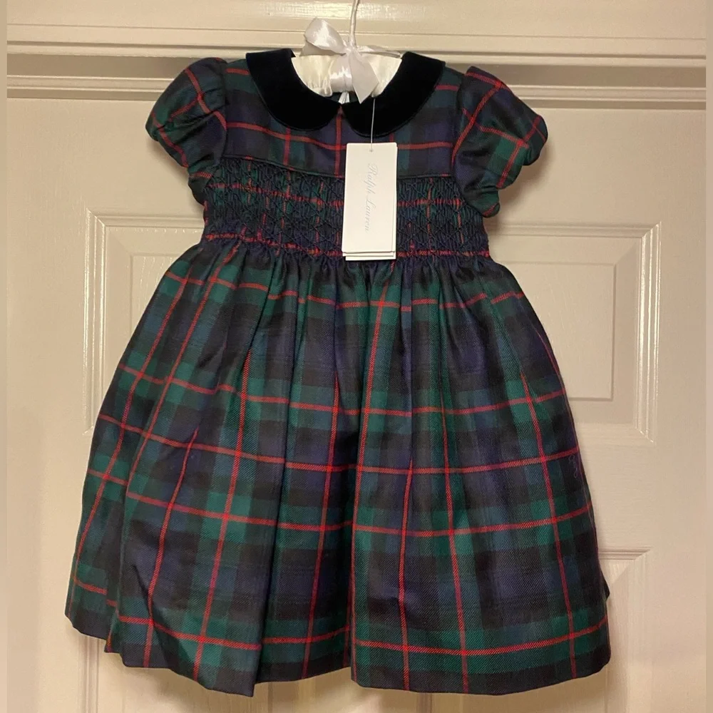 NWT Ralph Lauren Plaid Hand‎ Smocked Wool Dress & Bloomer Special Occasion